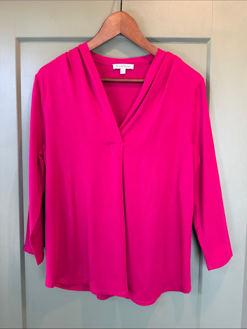 NorthStyle Bright Fuchsia V-Neck Draped Blouse